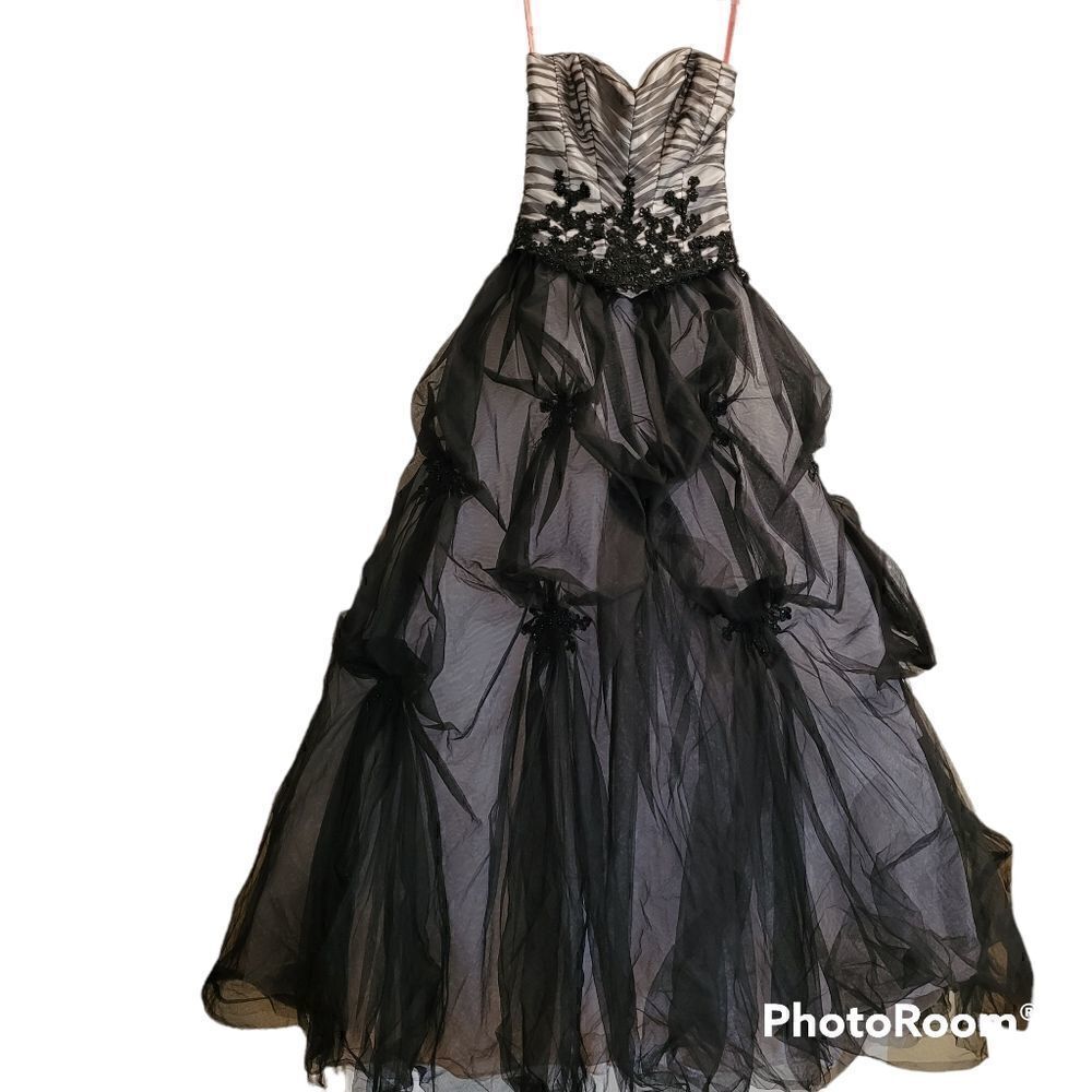 Maggie sottero black beaded bodice and tulle wedding or prom dress with pick-ups